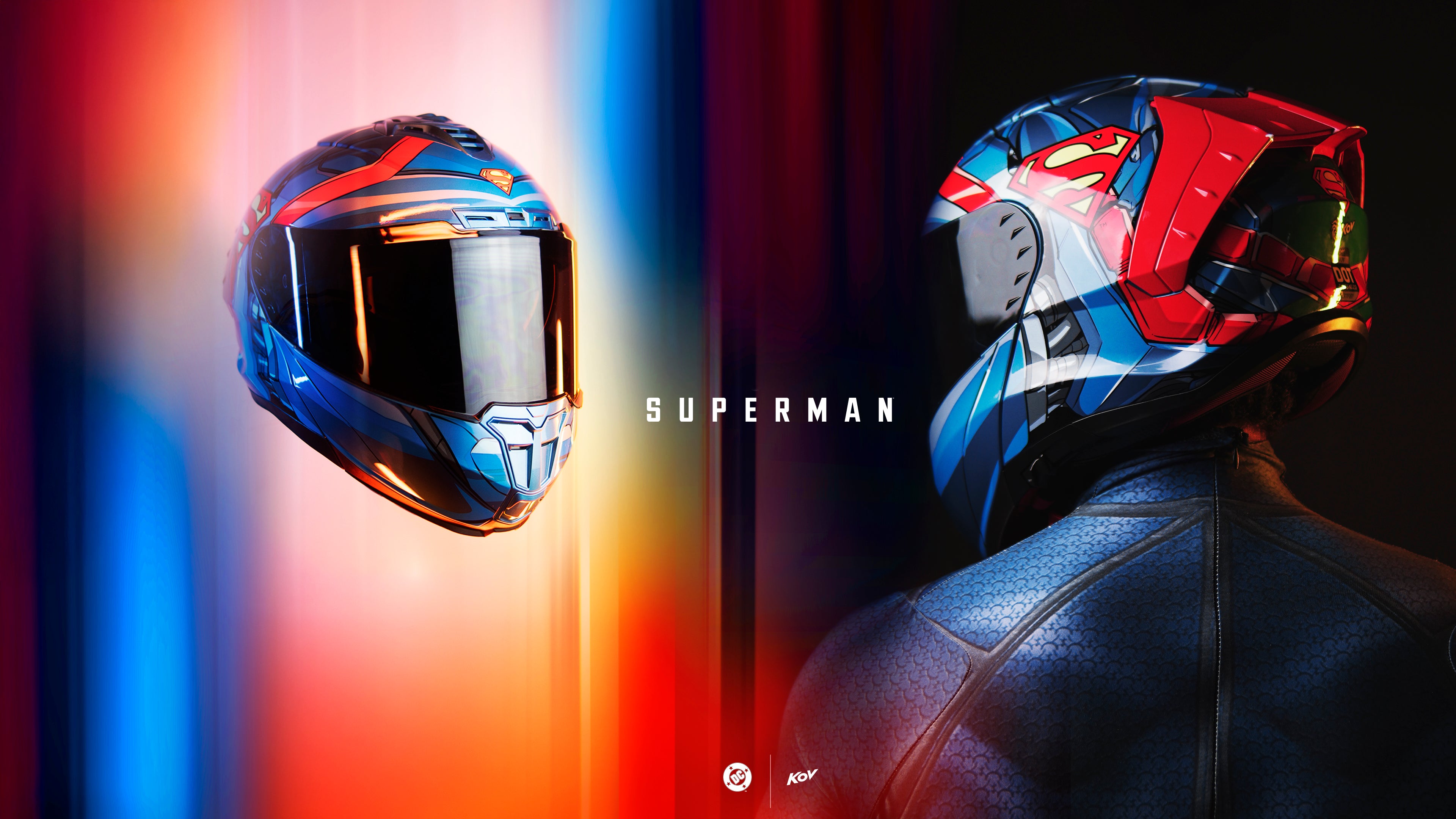 casco superman 2 casco de motociclista kov parts abatible dc banner