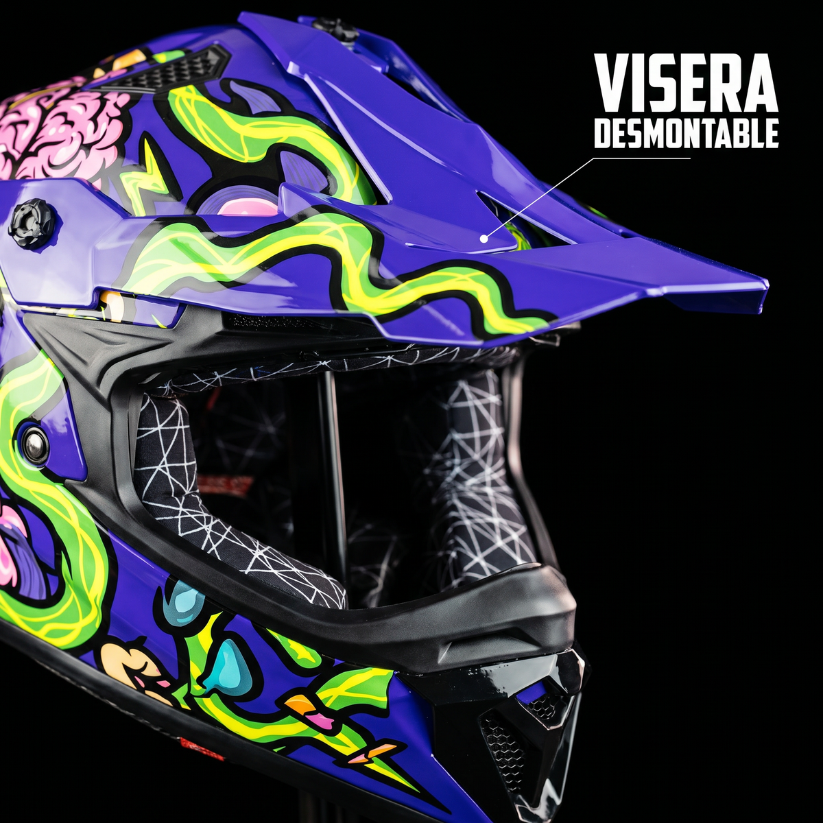 CASCO CROSS TERRA SKULL CRAZY MORADO KOV + de motociclista