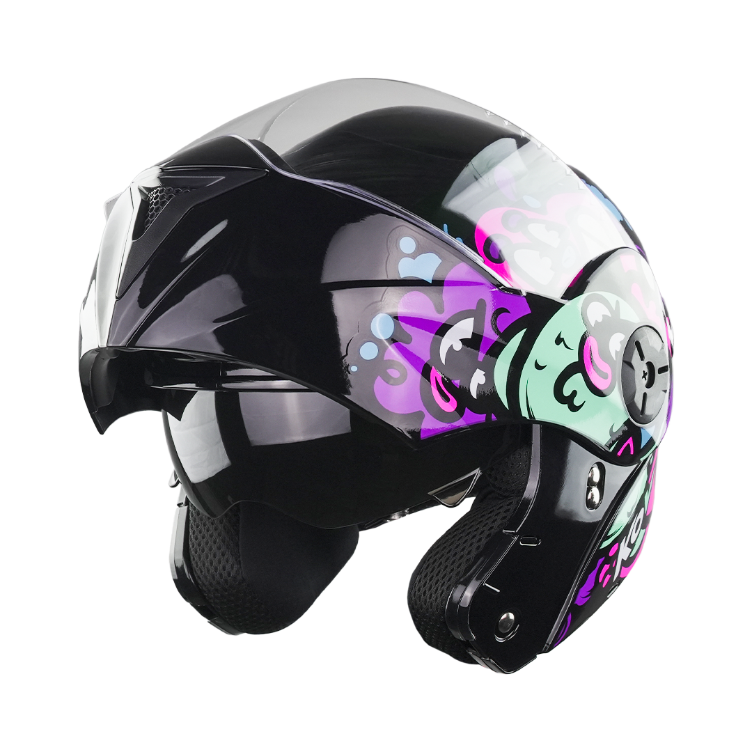 CASCO PARA NIÑA KIDS NEGRO-ROSA Cascos KOV + de motociclista
