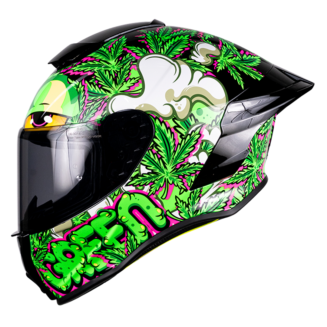 CASCO BUSTER MARY JANE VERDE FLUORESCENTE Cascos KOV + de motociclista