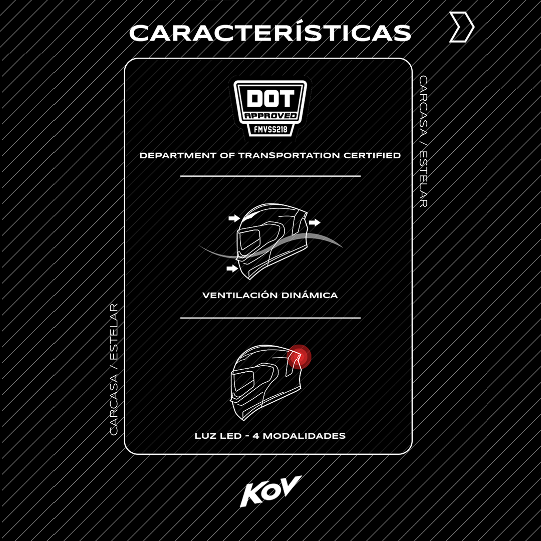 CASCO ESTELAR TROLL NEGRO (Fluorescente + luz led) Cascos KOV + de motociclista