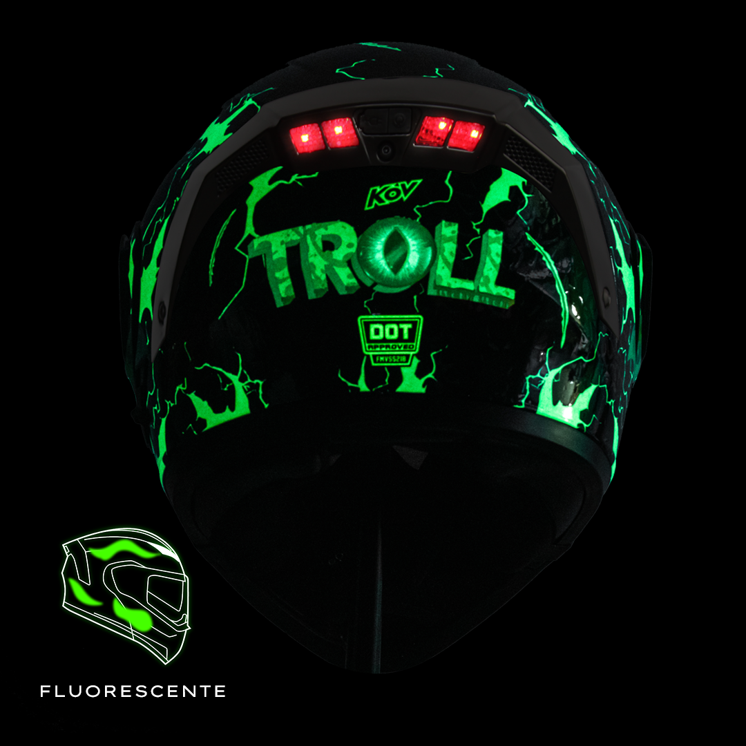 CASCO ESTELAR TROLL NEGRO (Fluorescente + luz led) Cascos KOV + de motociclista