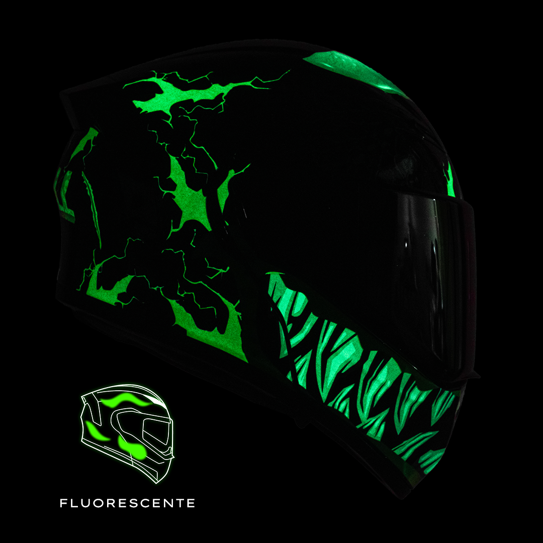 CASCO ESTELAR TROLL NEGRO (Fluorescente + luz led) Cascos KOV + de motociclista