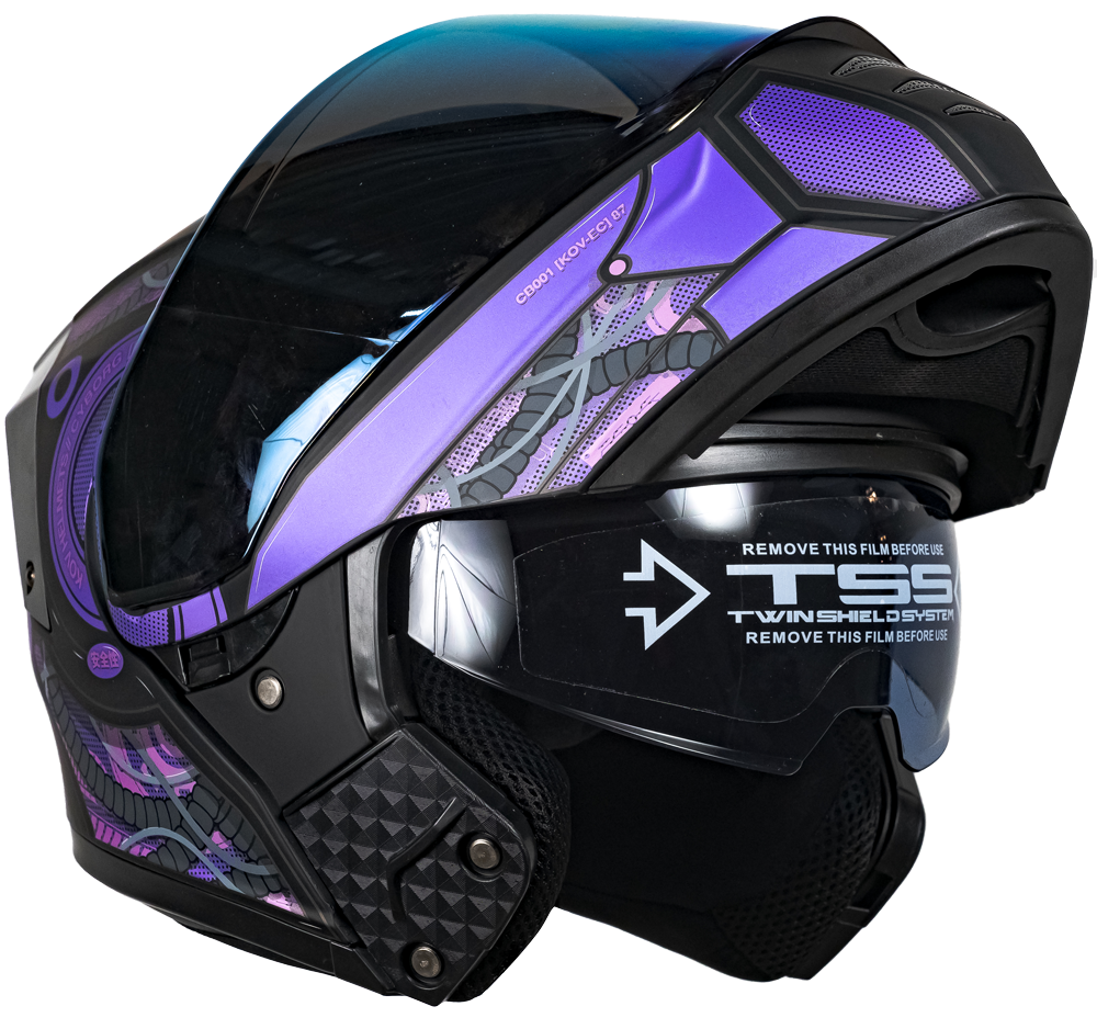 CASCO ESTELAR CYBORG MORADO CON LUZ LED Cascos KOV + de motociclista