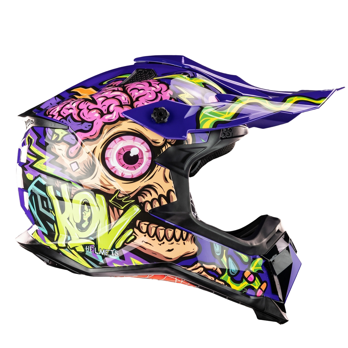 CASCO CROSS TERRA SKULL CRAZY MORADO KOV + de motociclista