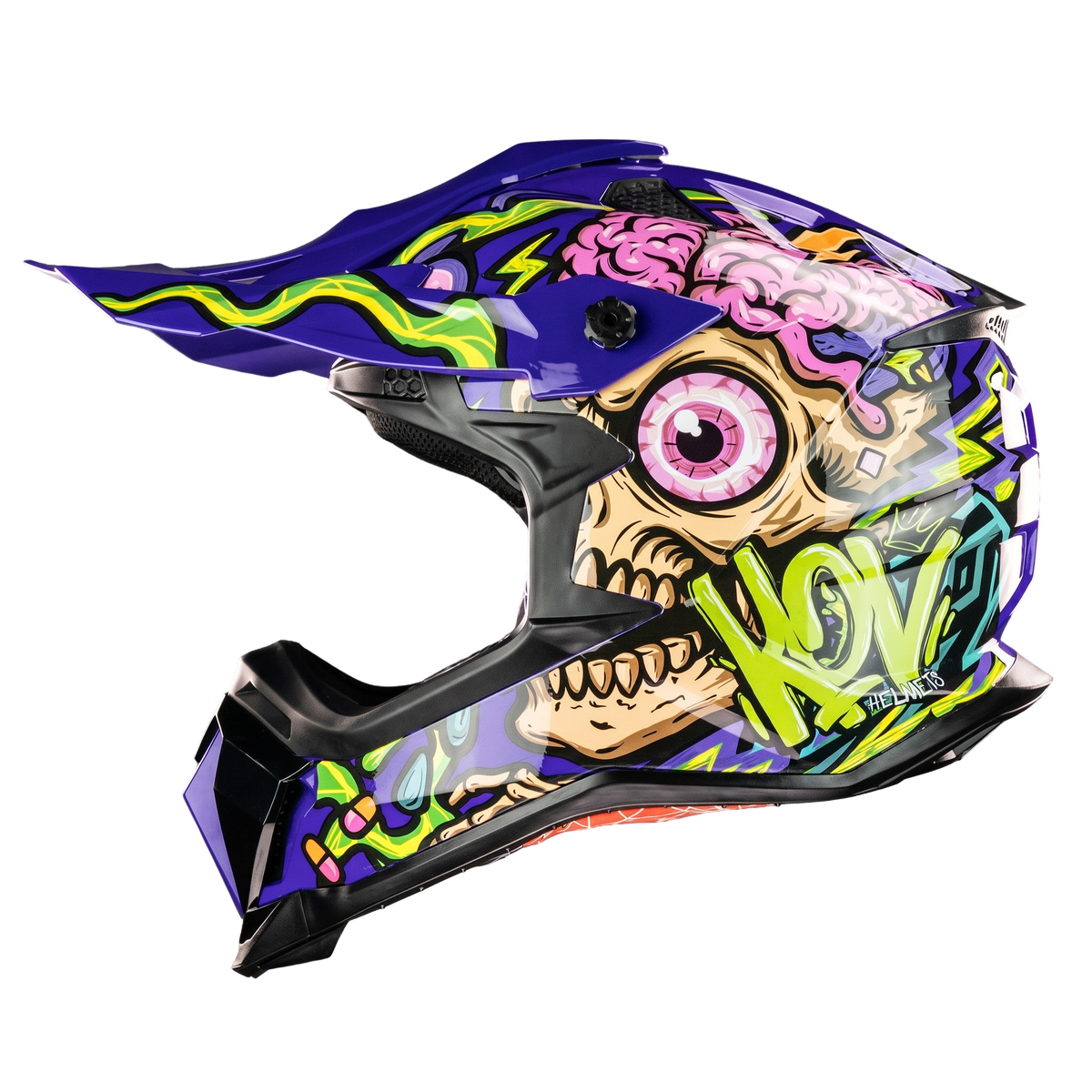 CASCO CROSS TERRA SKULL CRAZY MORADO KOV + de motociclista