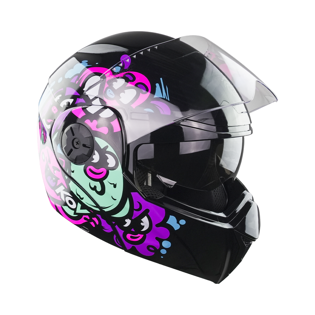 CASCO PARA NIÑA KIDS NEGRO-ROSA Cascos KOV + de motociclista