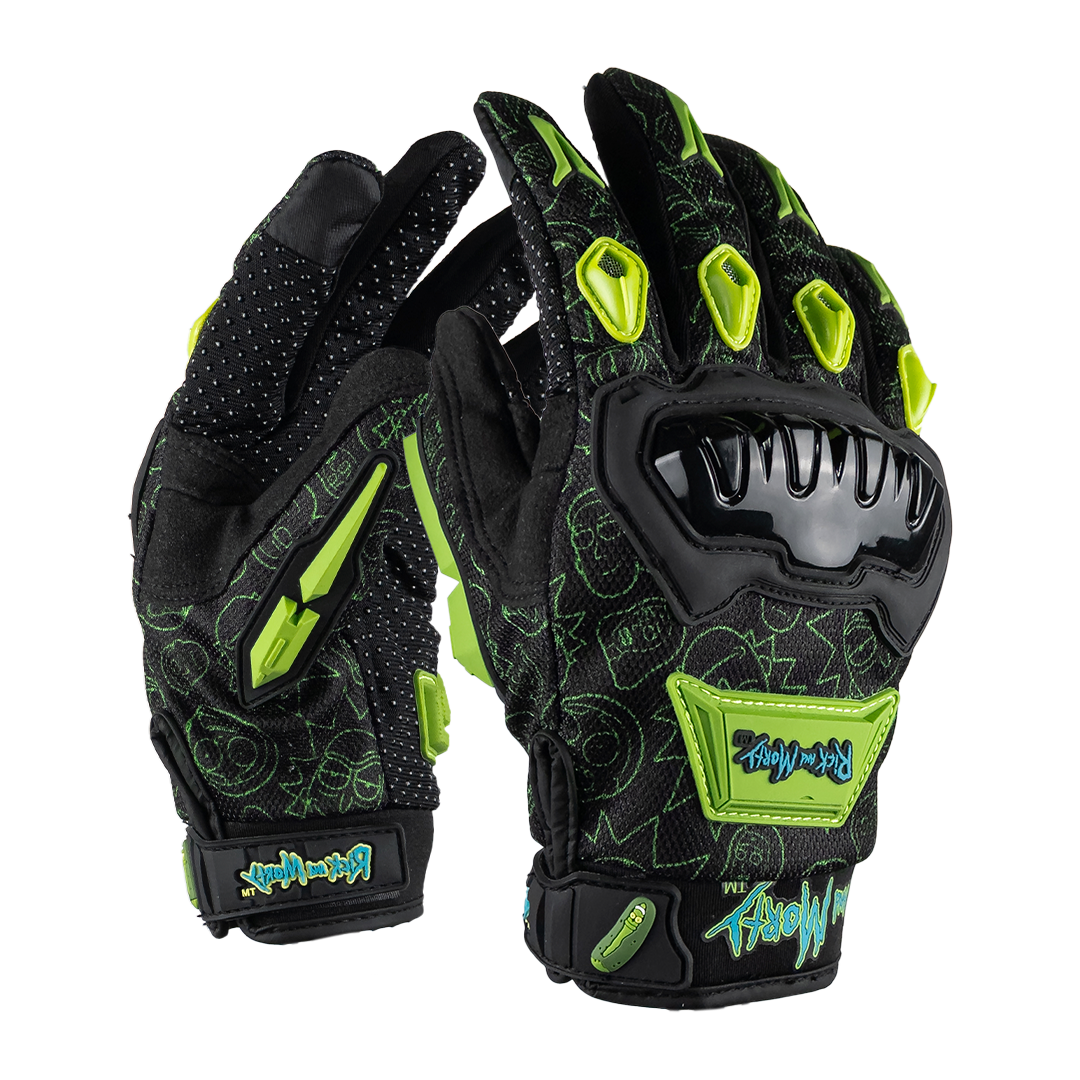 GUANTE RICK & MORTY NEGRO-VERDE Guantes KOV + de motociclista