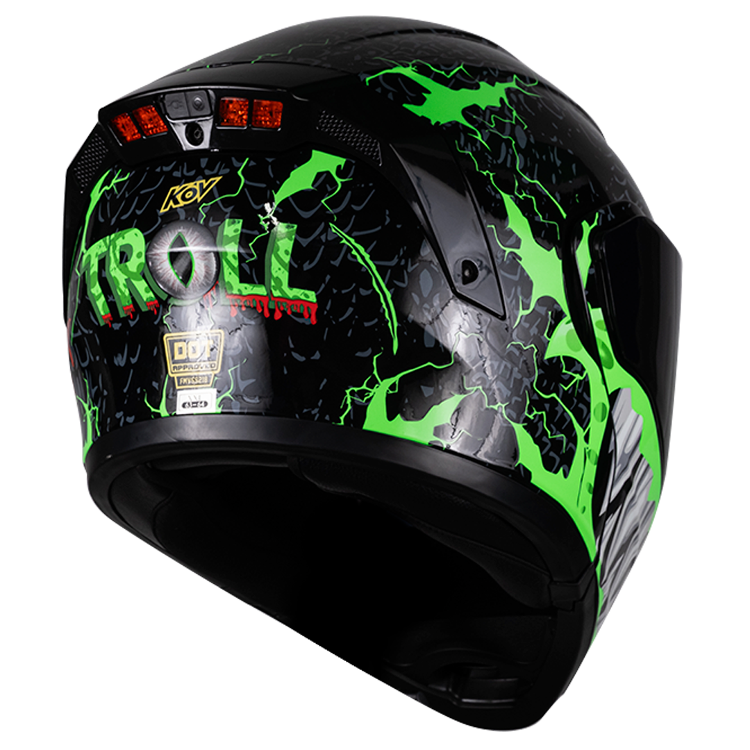 CASCO ESTELAR TROLL NEGRO (Fluorescente + luz led) Cascos KOV + de motociclista
