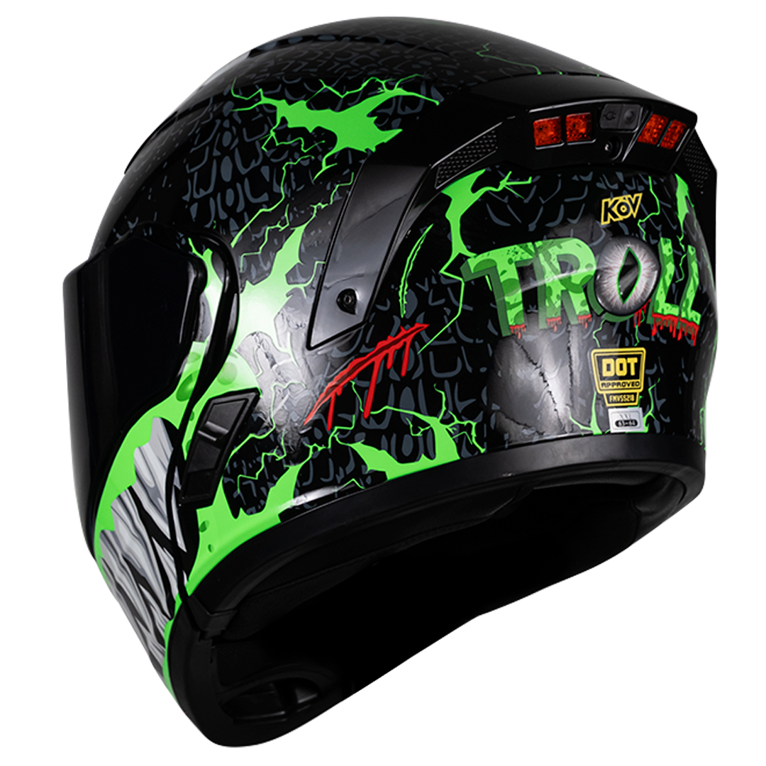 CASCO ESTELAR TROLL NEGRO (Fluorescente + luz led) Cascos KOV + de motociclista