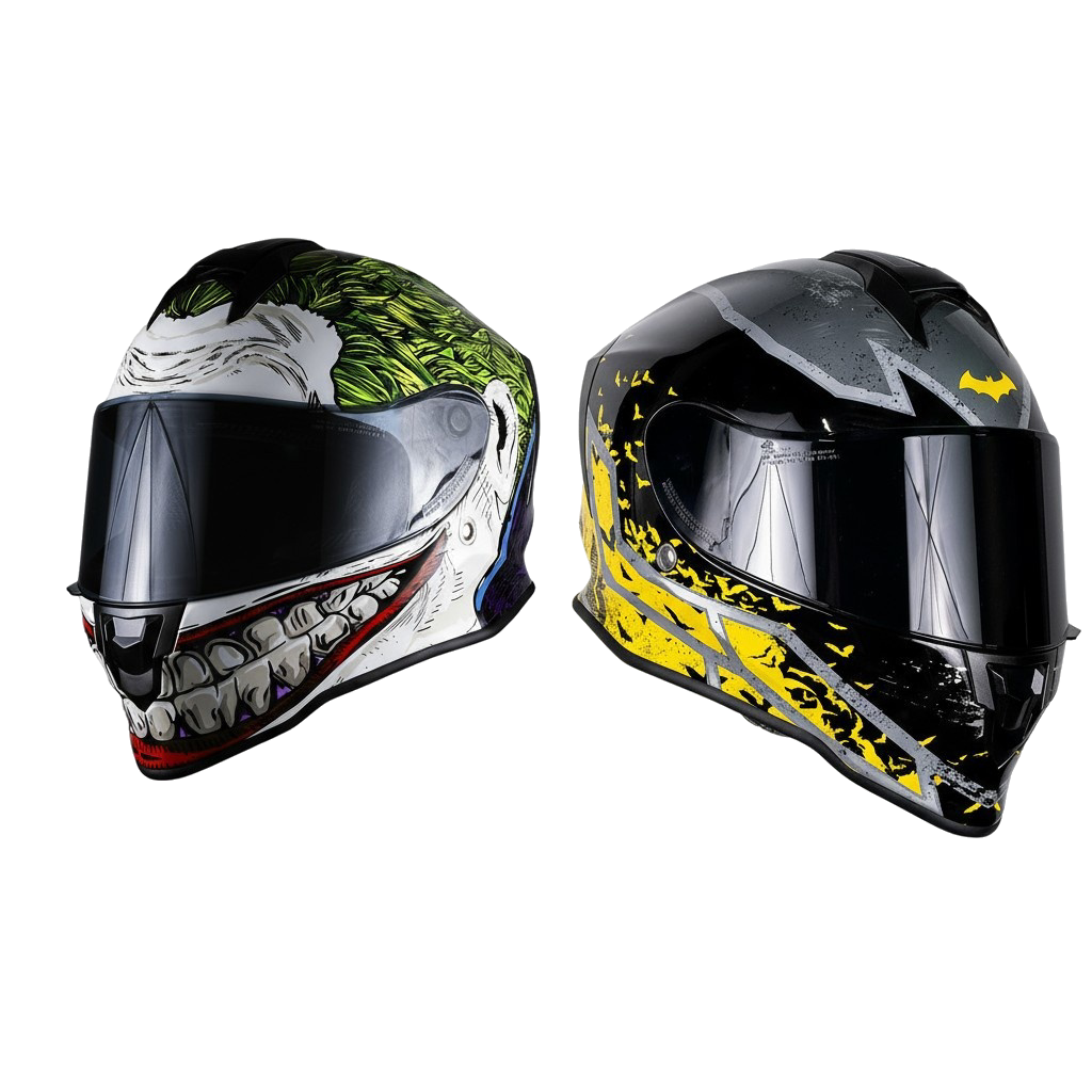 KIT DUO ECE: BATMAN AMARILLO & JOKER Kit KOV + de motociclista