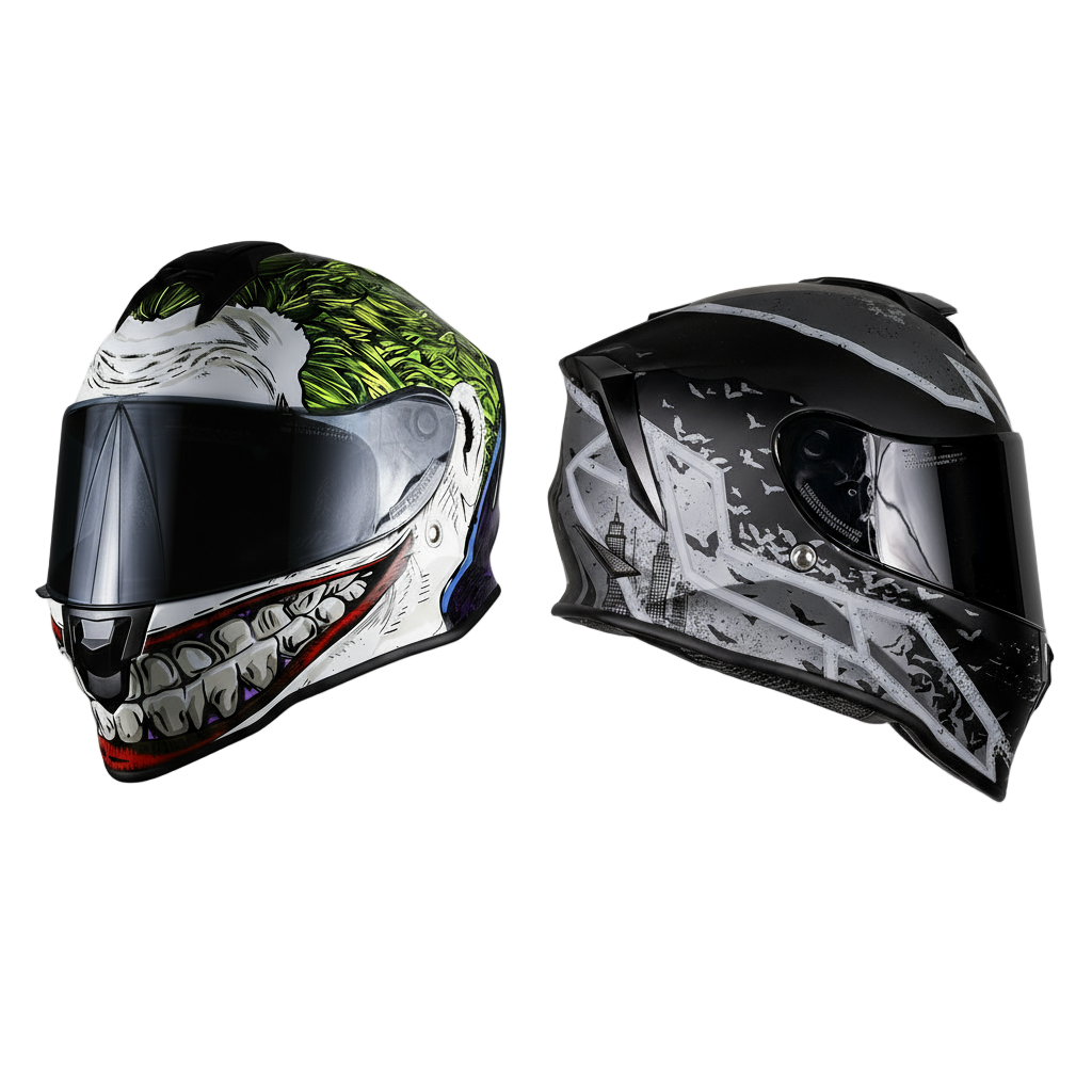 KIT DUO ECE: BATMAN GRIS & JOKER Kit KOV + de motociclista