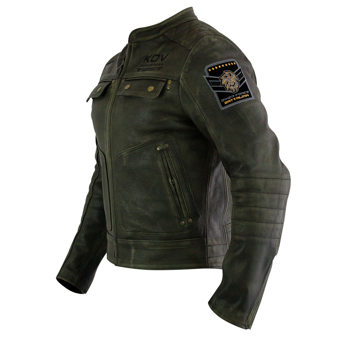 Chamarra Para Moto Kov Freedom Cafe De Piel Con Proteccion Talla M